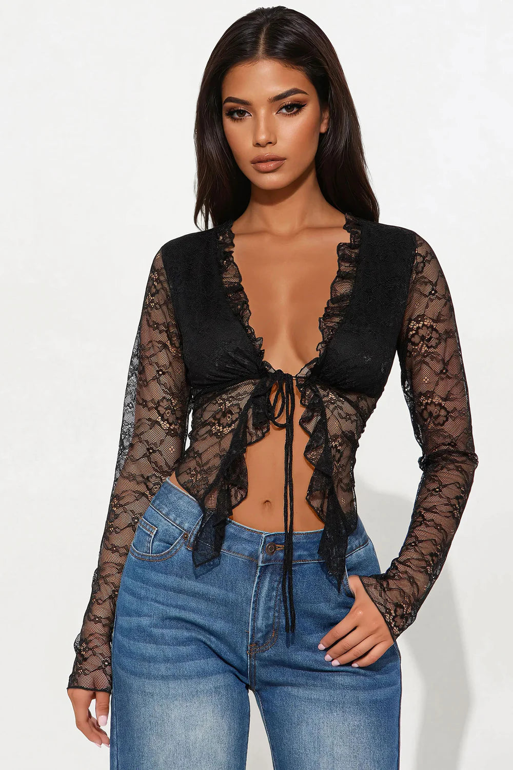 Whispered Grace Lace Ruffle Top